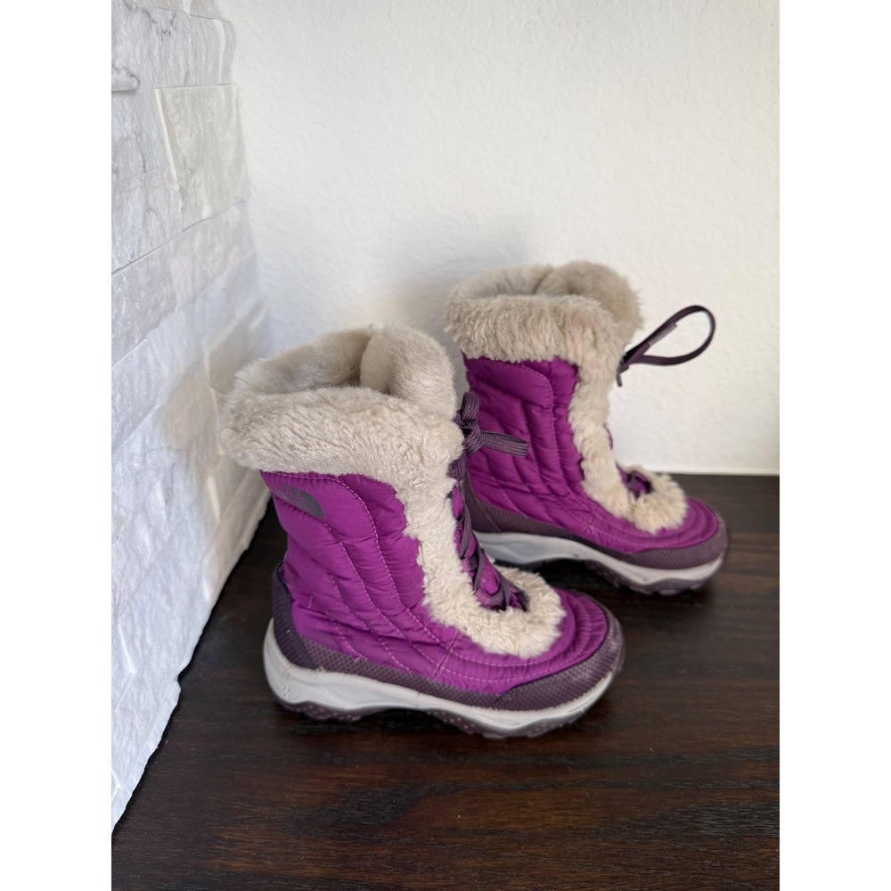 The North Face Girls Purple Quilted Faux Fur Trim Winter Snow Boots Size 12